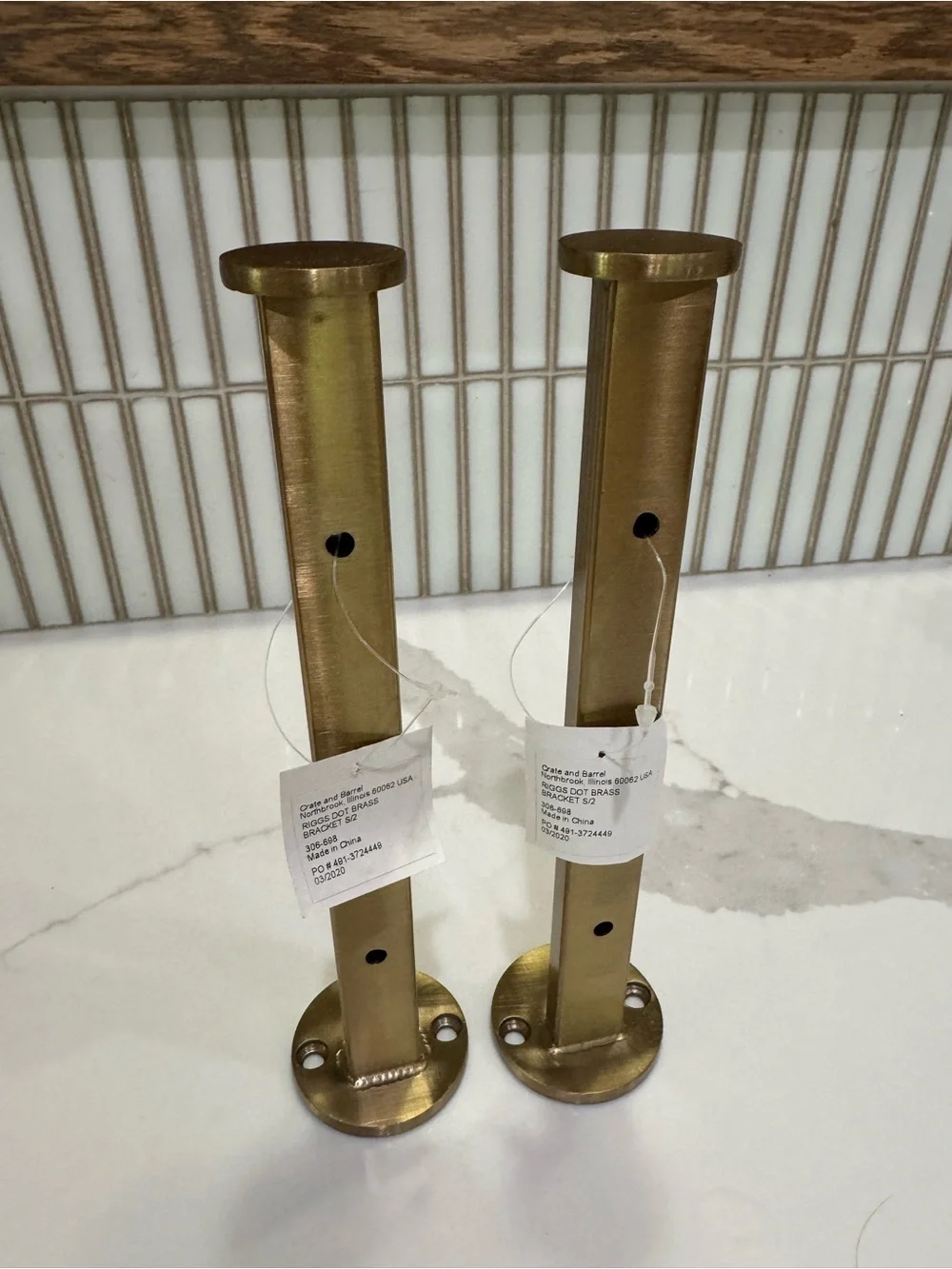 NWT Crate and Barrel Brass Riggs Dot Wall Shelf Bracket Set
